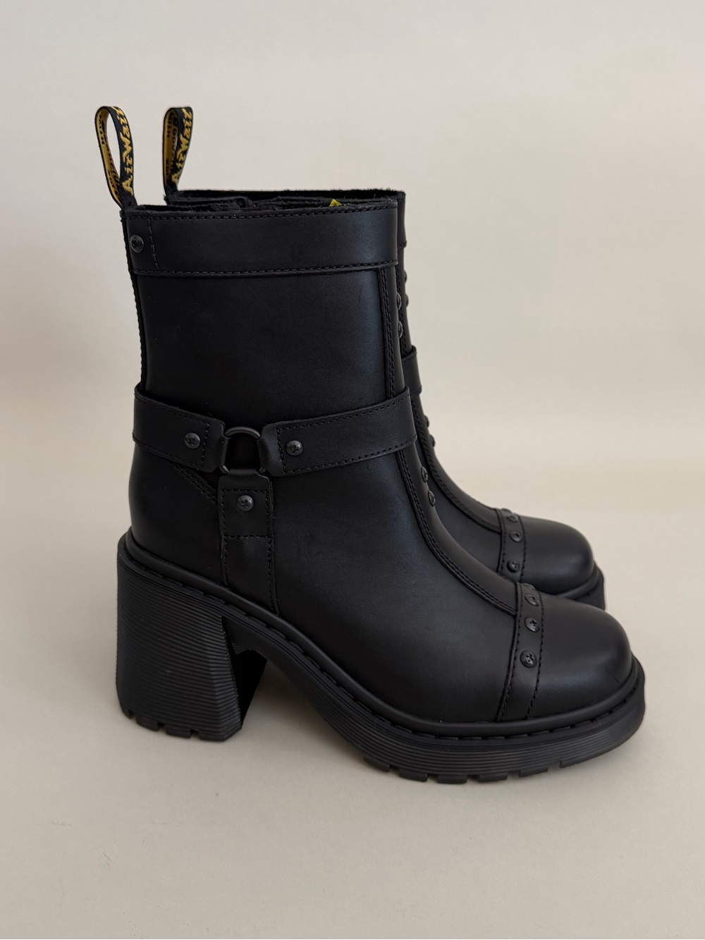 DR. MARTENS Spence Harness Leather Heeled Moto Boots Black US 9 - Picture 11 of 13